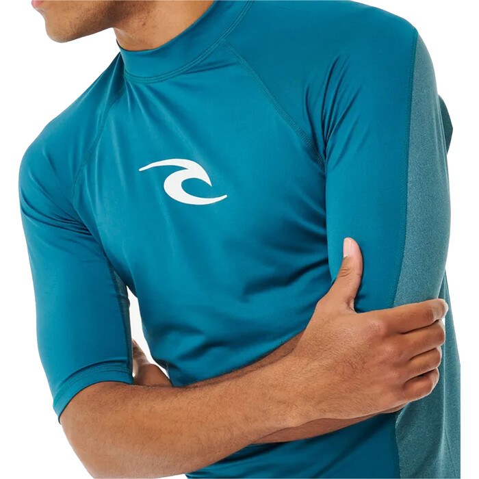 2024 Rip Curl Hombres Waves UPF Performance Chaleco De Lycra De Manga Corta 142MRV - Deep Ocean